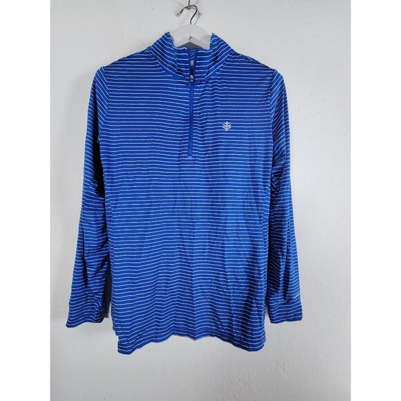 Coolibar Womens Blue Striped UPF 50+ Quarter-Zip Long Sleeve Shirt Large Stretch - Picture 1 of 9